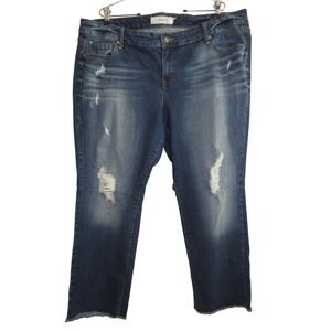 Torrid Crop Jeans Womens Sz 22 Distressed Fringe Hem Mid Rise Stretch